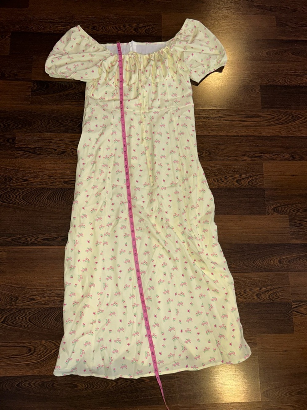 Pale Yellow Floral Puff Sleeve Sun Dress - Picture 2 of 4